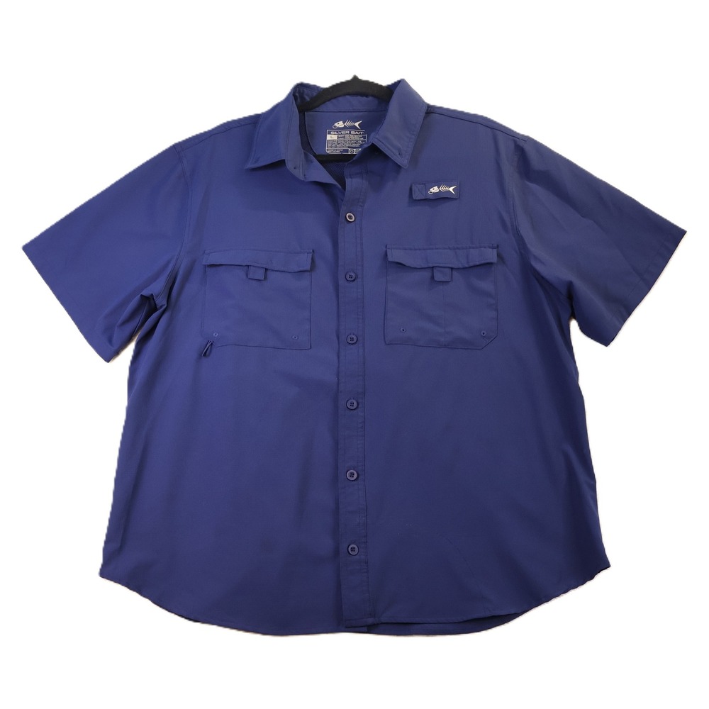 Silver Bait Mens Large Fishing Shirt Blue Short Sleeve Vented Performance Button